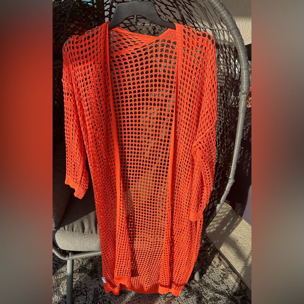 Orange Crochet Knit cardigan size XL